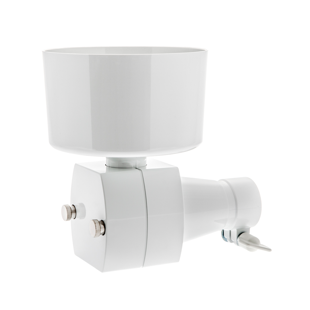 A white flake mill on a white background.