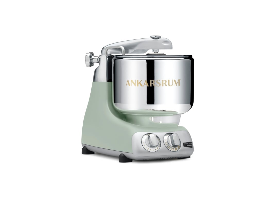 An Ankarsrum Assistent Original in color Nordic Sage on a white background.