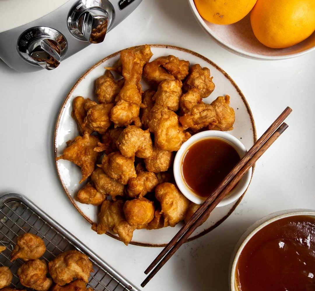 Fried Chicken Balls with Sweet and Sour Sauce on a plate
