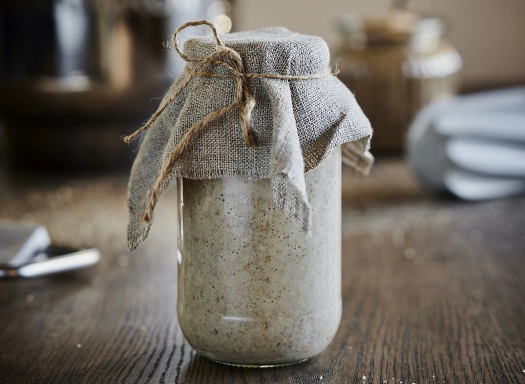 A picture of sourdough in a glass jar