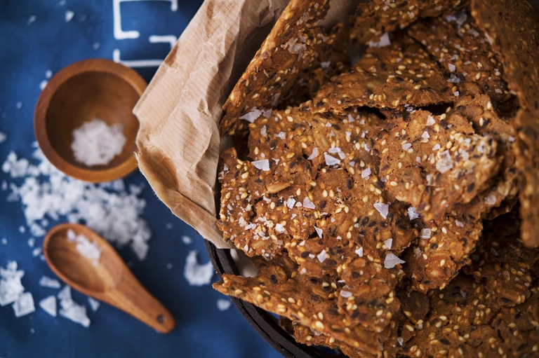 Classic Swedish Crispbread decorated with sea salt flakes