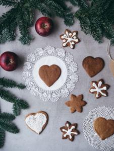 Christmas Gingerbread cookies in different shapes