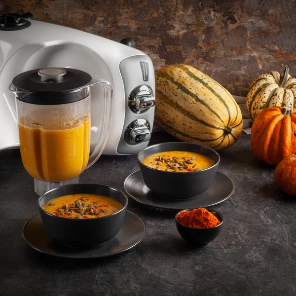 Trick or Treat? We switch candy to a hot pumpkin soup. If you want to do a “trick”, then spice the pumpkin soup a little extra.