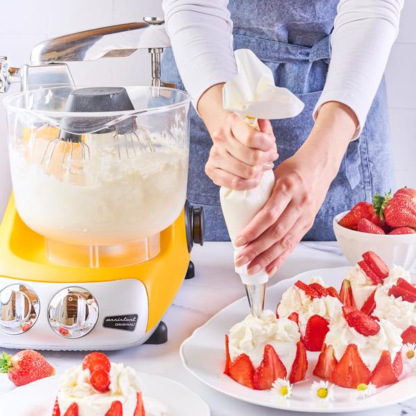 Use the beater bowl and balloon whisks to easily prepare these mini strawberry cakes.