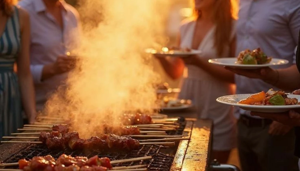 Grillen von Fleisch auf einem Outdoor-BBQ, perfekt vorbereitet mit einer vielseitigen Küchenmaschine und ihren zahlreichen Funktionen für hausgemachte Spezialitäten.