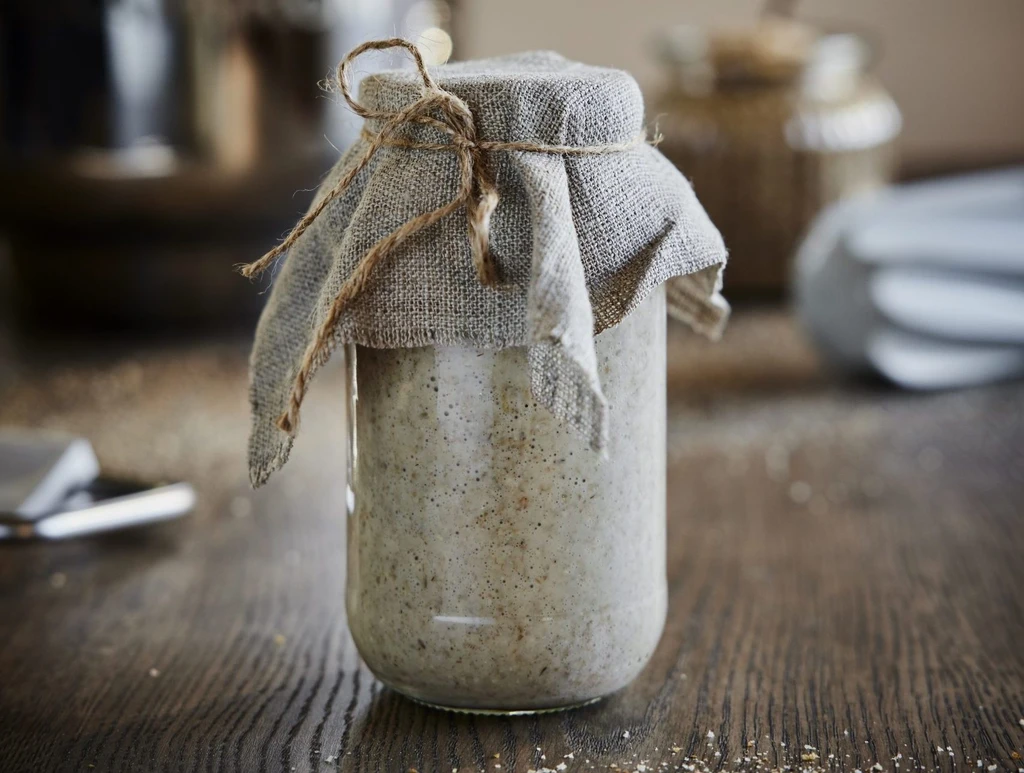 A picture of sourdough in a glass jar