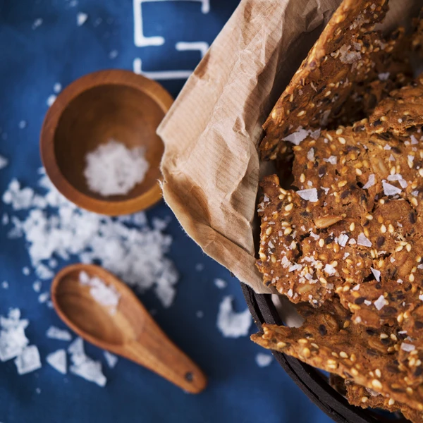 Classic Swedish Crispbread decorated with sea salt flakes