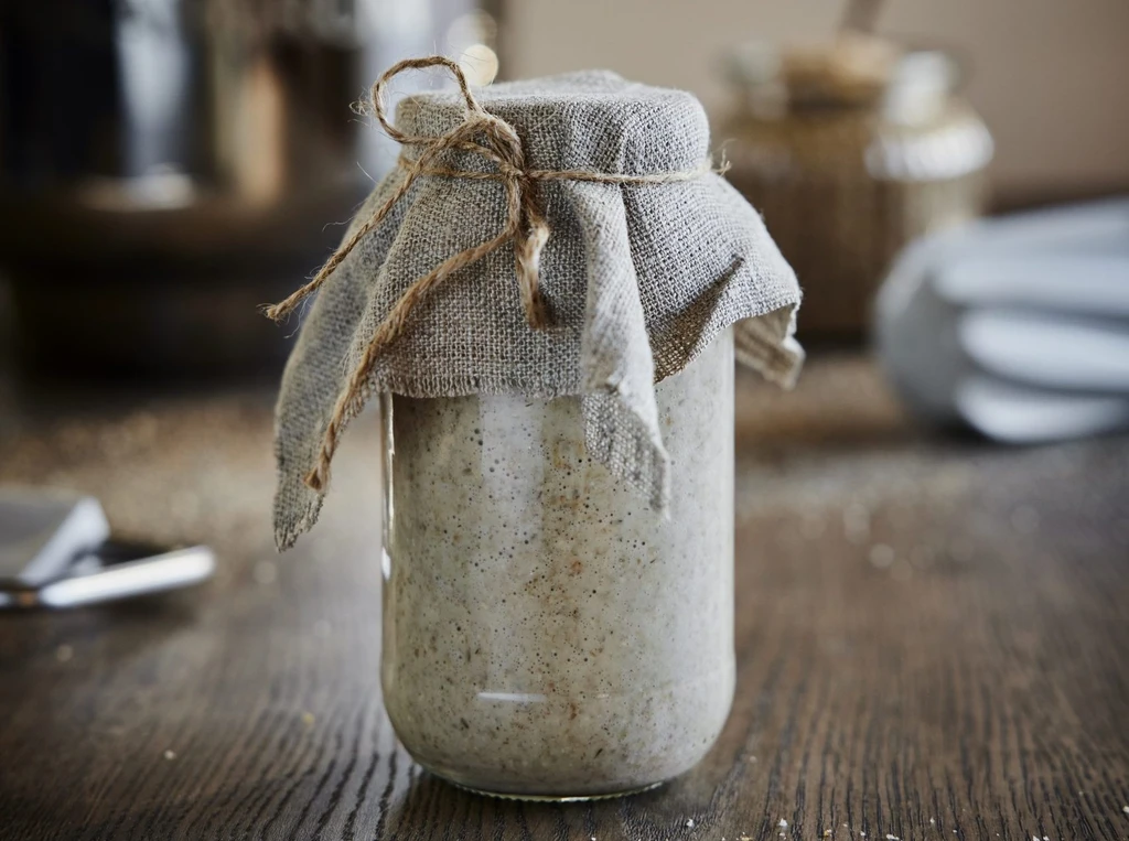 A picture of sourdough in a glass jar