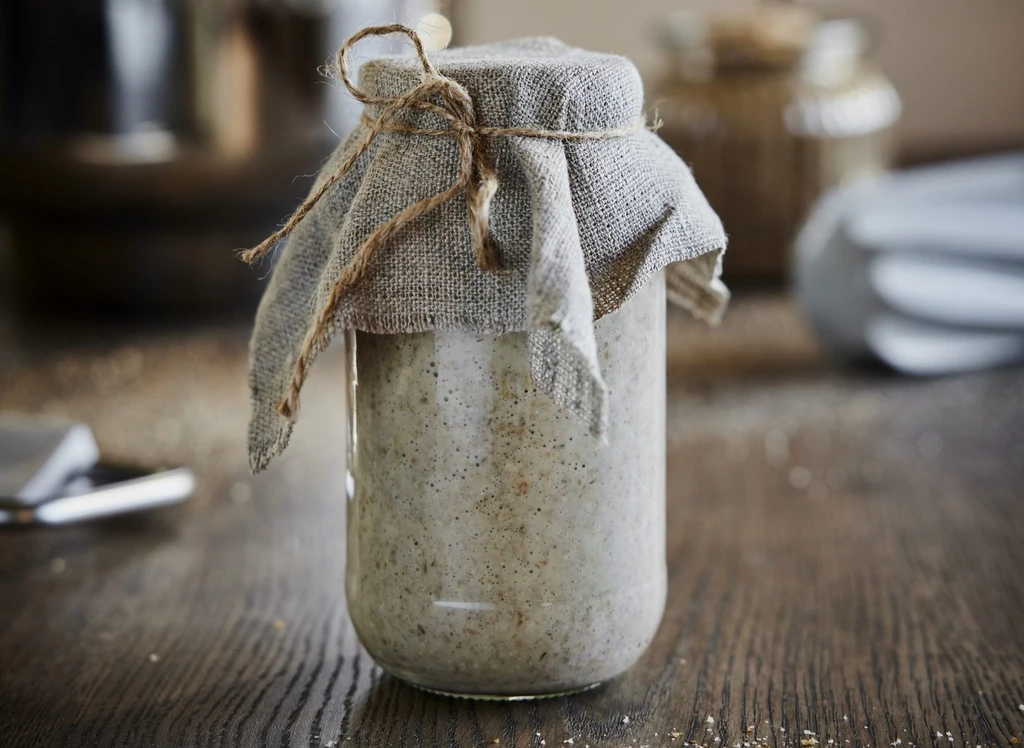 A picture of sourdough in a glass jar