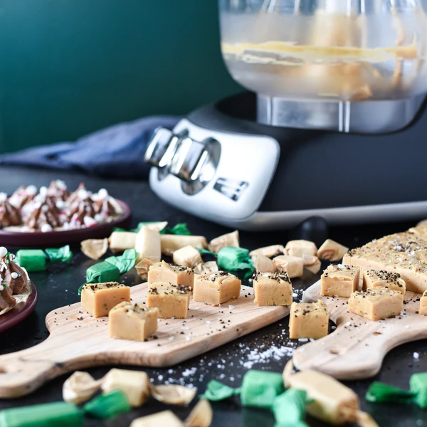 A tray with Liquorice and Cardamom Fudge