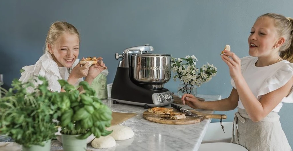 Kids baking with a stand mixer